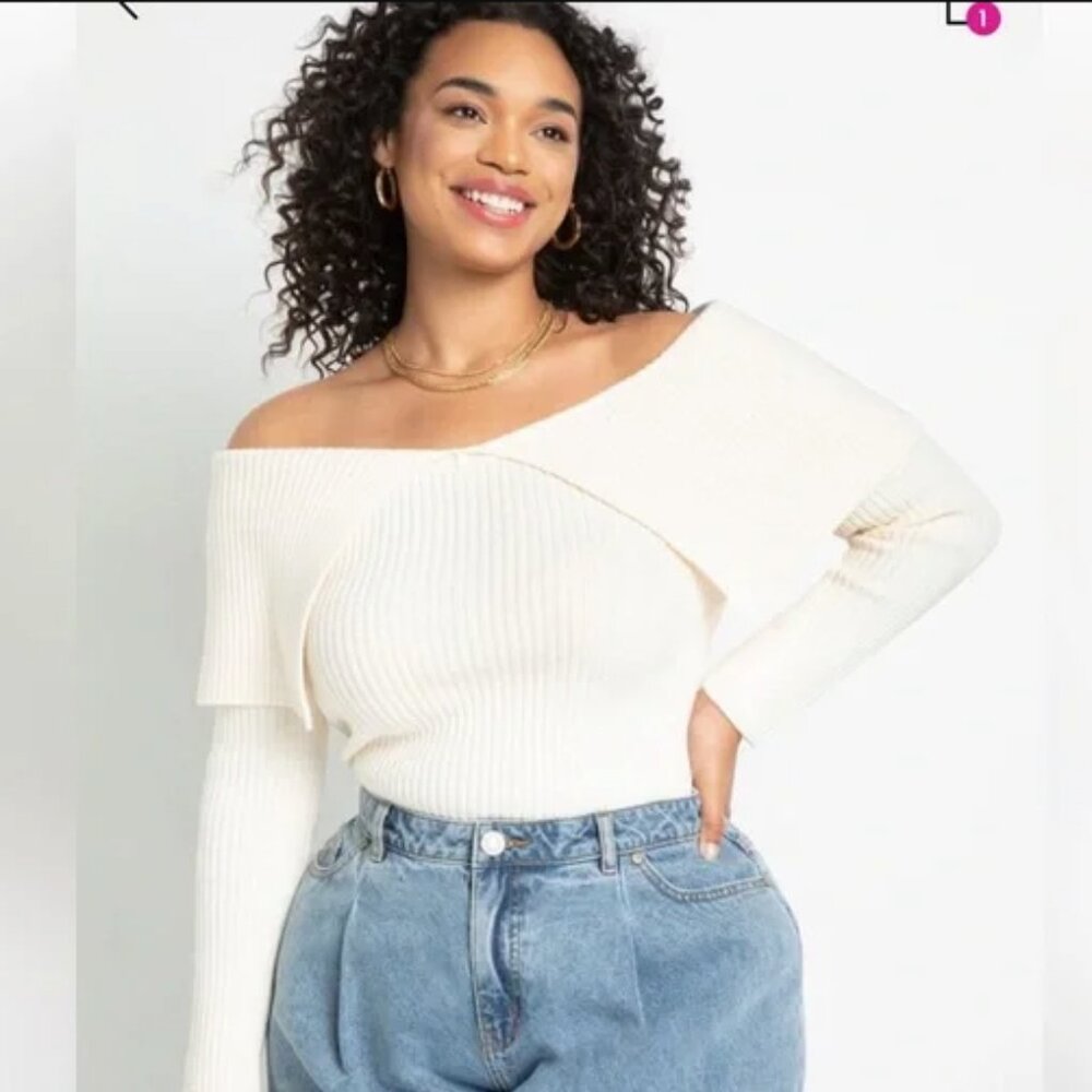 Eloquii Cream Ribbed Off The Shoulder Sweater Size 18/20